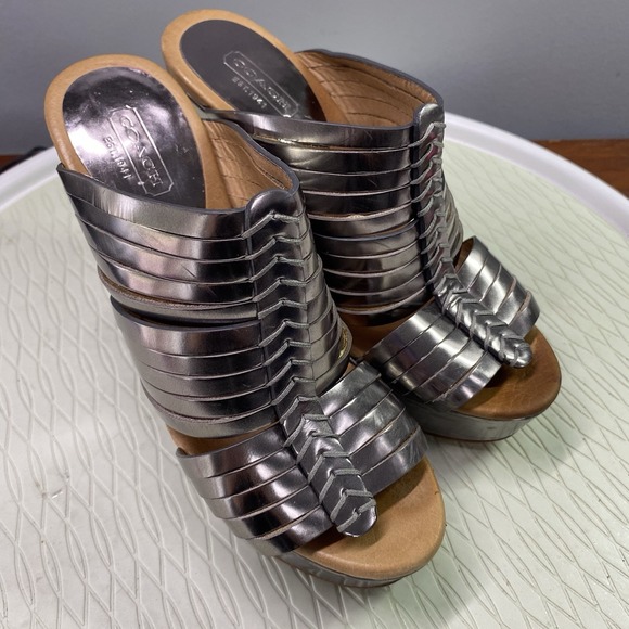 Official Coach‎ Bristol Chrome High Wedge Heels Women's- See Pics "As Is" Sz.6 - Picture 1 of 15